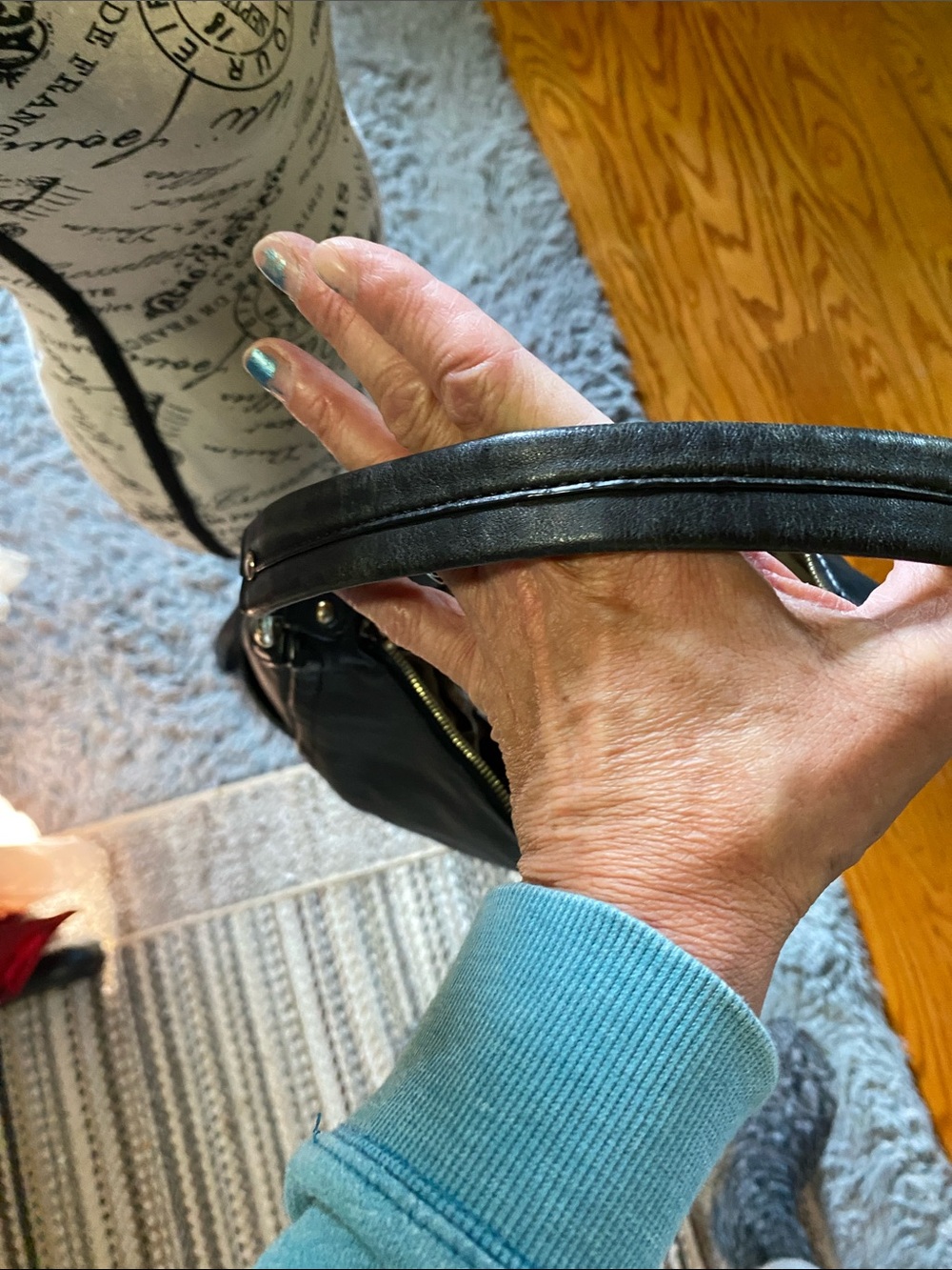 Cole Haan Black pebble Leather Shoulder Bag with Gold-Tone Accents - Picture 8 of 16
